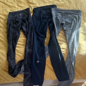 lululemon leggings bundle - black tie dye, Navy, and Gray
